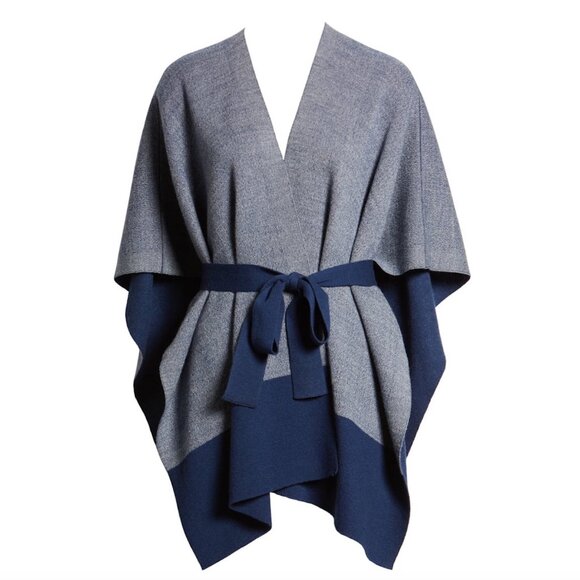 New w/Tags Eileen Fisher "Double-Face Merino Poncho(Cape)", size L/XL, Blue - Picture 7 of 12